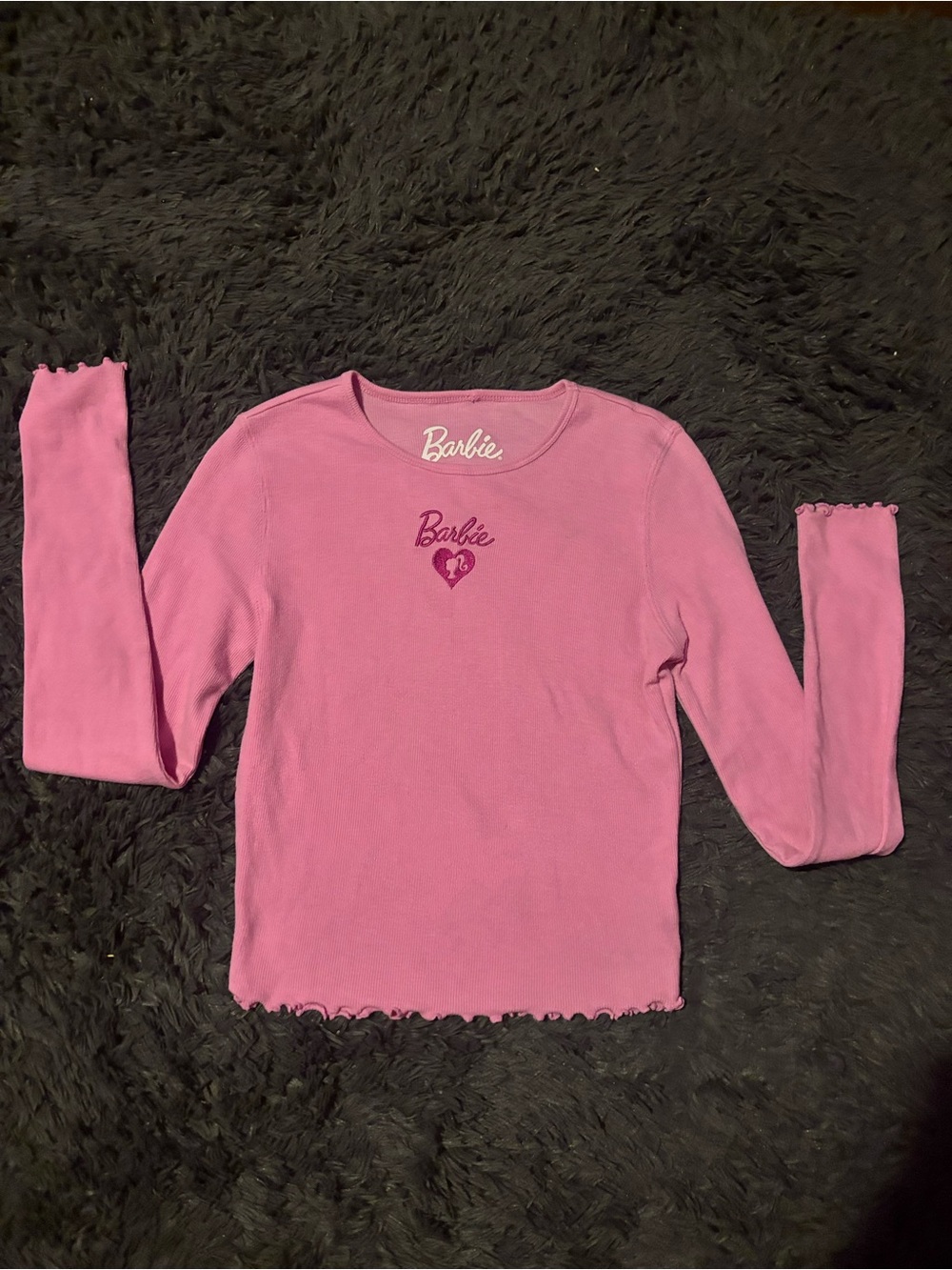 Barbie Pink Long Sleeve Ribbed Top